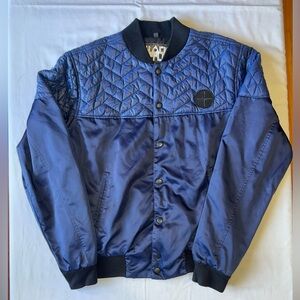 Black Apple Nylon Bomber Jacket Navy Blue Medium